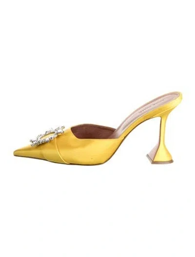 Pre-owned Amina Muaddi Begum Satin Mules In Yellow