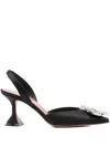 Amina Muaddi Satin Slingback Pumps Embellished Detail In Black