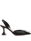 Amina Muaddi Leather Slingback Pumps Featuring Sculptural Heel In Black