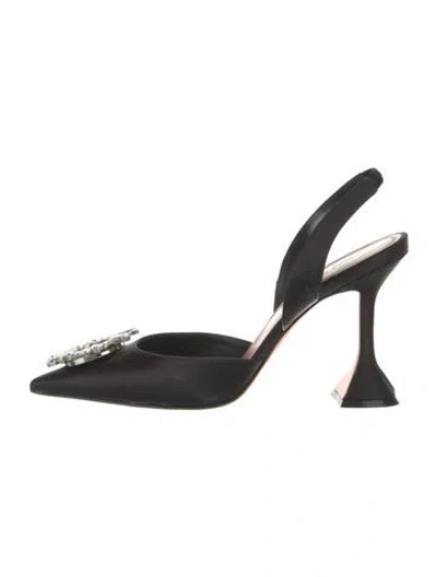 Pre-owned Amina Muaddi Begum Satin Slingback Pumps In Black