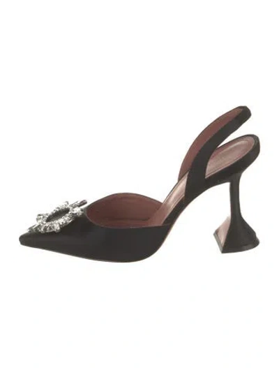 Pre-owned Amina Muaddi Begum Satin Slingback Pumps In Black