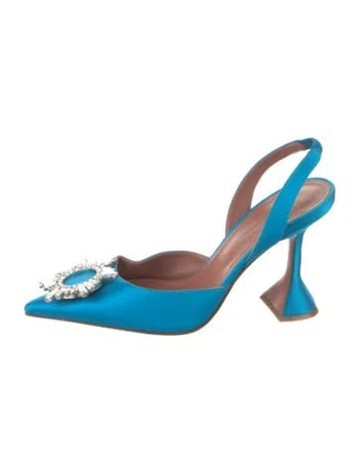 Pre-owned Amina Muaddi Begum Satin Slingback Pumps In Blue