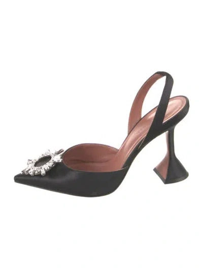 Pre-owned Amina Muaddi Begum Satin Slingback Pumps In Brown