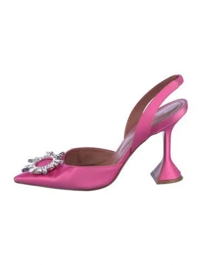 Pre-owned Amina Muaddi Begum Satin Slingback Pumps In Pink