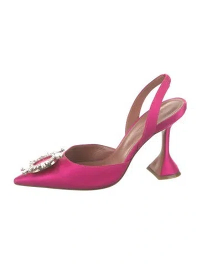 Pre-owned Amina Muaddi Begum Satin Slingback Pumps In Pink