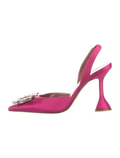 Pre-owned Amina Muaddi Begum Satin Slingback Pumps In Purple