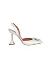 Amina Muaddi Begum Satin Slingback Pumps White In White