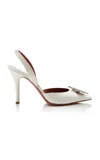 Amina Muaddi Leather Camelia Slingback Mules 105 In White