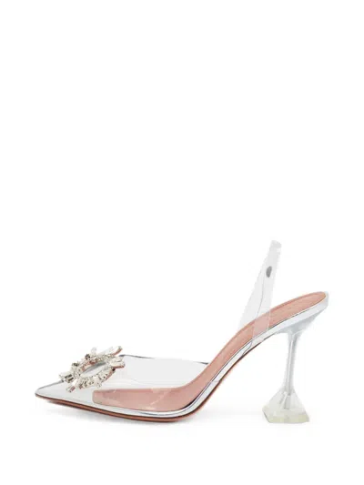 Pre-owned Amina Muaddi Begum Sculptural Heel Slingback Pumps In White