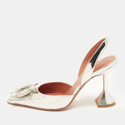 Pre-owned Amina Muaddi Begum Size 36 Silver Patent Leather Pumps