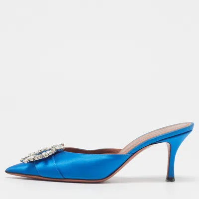 Pre-owned Amina Muaddi Begum Size 36.5 Blue Satin Mules
