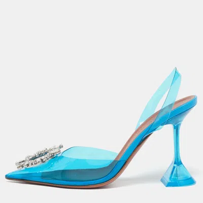 Pre-owned Amina Muaddi Begum Size 37 Blue Pvc Slingback Pumps