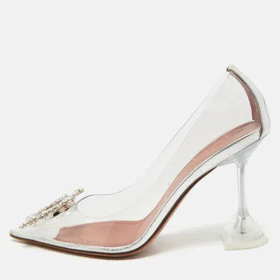 Pre-owned Amina Muaddi Begum Size 37 Transparent/silver Patent Leather And Pvc Pumps