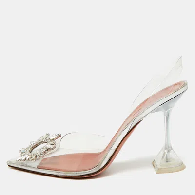 Pre-owned Amina Muaddi Begum Size 38 Transparent Pvc Crystal Embellished Slingback Sandals