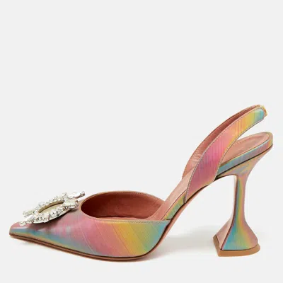 Pre-owned Amina Muaddi Begum Size 38.5 Multicolor Iridescent Leather Slingback Pumps