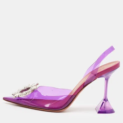 Pre-owned Amina Muaddi Begum Size 38.5 Purple Pvc Slingback Pumps