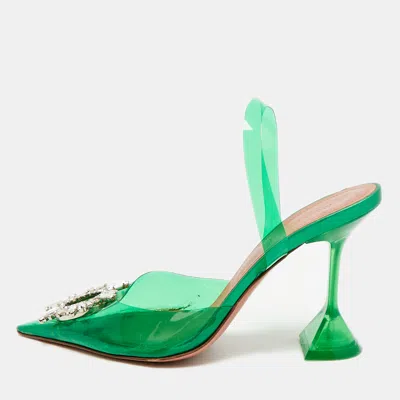 Pre-owned Amina Muaddi Begum Size 39 Green Pvc Crystal Embellished Pumps