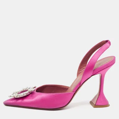 Pre-owned Amina Muaddi Begum Size 39 Pink Satin Slingback Pumps