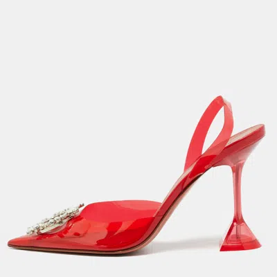 Pre-owned Amina Muaddi Begum Size 40 Red Pvc Crystal Embellished Pumps