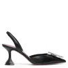 Amina Muaddi Begum Sling 70 Crystal Embellished Black Leather Pumps