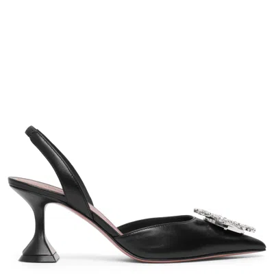 Amina Muaddi Begum Sling 70 Crystal Embellished Black Leather Pumps In Wet Black