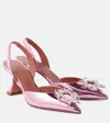 Amina Muaddi Begum Sling 70 Mirrored Leather Slingback Pumps In Rose/white