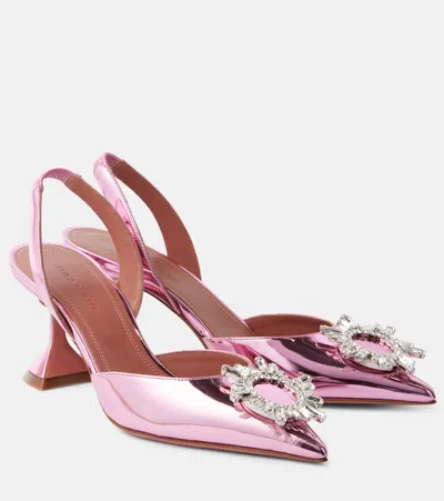 Amina Muaddi Begum Sling 70 Mirrored Leather Slingback Pumps In Rose/white