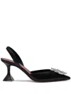 Amina Muaddi Begum Sling 70 Crystal Embellished Black Leather Pumps In Black