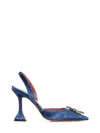 Amina Muaddi Blue Rosie Sling Denim Heels In Blue