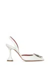 Amina Muaddi White Silk Satin Slingback Pumps In White