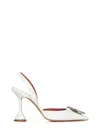 Amina Muaddi White Silk Satin Slingback Pumps In White