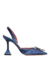 Amina Muaddi Blue Rosie Sling Denim Heels In Blue
