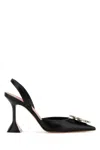 Amina Muaddi Womens Black Rosie Crystal-embellished Leather Sling-back Courts