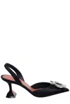 Amina Muaddi Begum Sling 70 Crystal Embellished Black Leather Pumps In Black