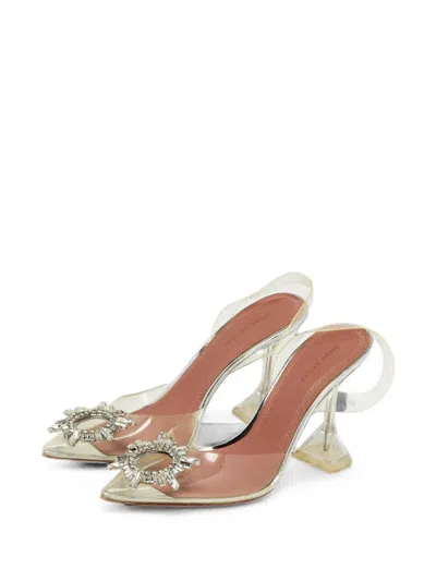 Pre-owned Amina Muaddi Begum Slingback Heeled Pumps In Neutral