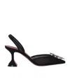 Amina Muaddi Pointed Toe Embellished Heel Sandals In Black