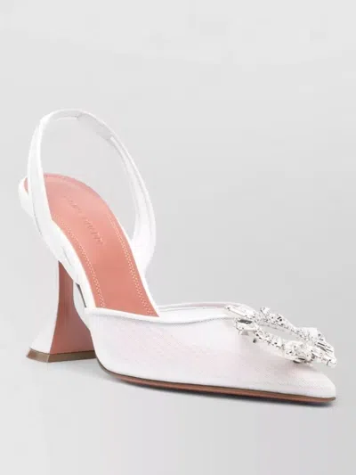 Amina Muaddi Begum Slingback Pumps Pointed Toe Embellishment In White