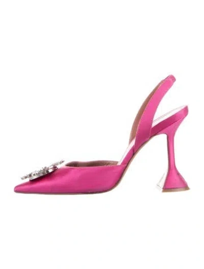 Pre-owned Amina Muaddi Begum Slingback Satin Slingback Pumps In Pink