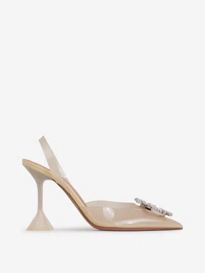 Amina Muaddi Off-white Begum Glass Sling 70 Heels In Yellow