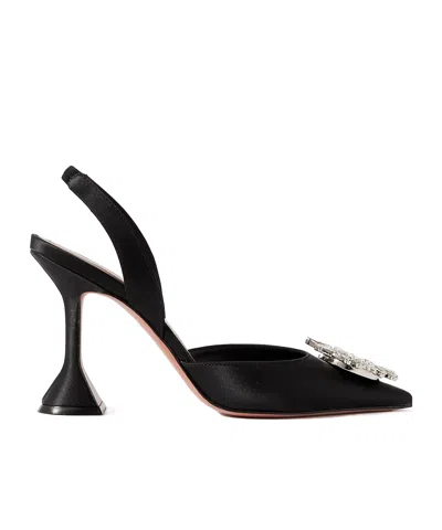 Amina Muaddi Begum Swarovski Crystal-embellished Satin Slingback Pumps In Black