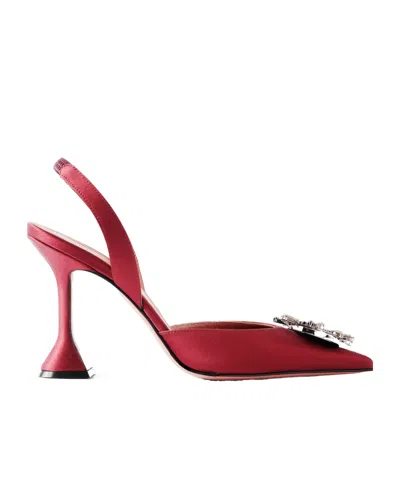 Amina Muaddi Begum Swarovski Crystal-embellished Satin Slingback Pumps In Red