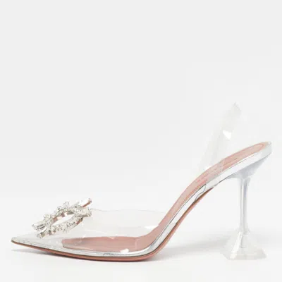 Amina Muaddi White Begum Slingback Pumps In Silver