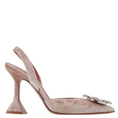 Amina Muaddi Begum Velvet Slingback Pumps In Neutral