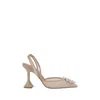 Amina Muaddi Crystal Embellished Pointed Toe Sculptural Heel Pumps In Beige