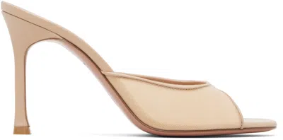 Amina Muaddi Beige Alexa Mesh Slipper 95 Heeled Sandals In Brown