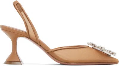 Amina Muaddi Beige Begum Mesh Sling 70 Heels In Brown