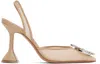Amina Muaddi Crystal Embellished Pointed Toe Sculptural Heel Pumps In Mesh Beige + White C