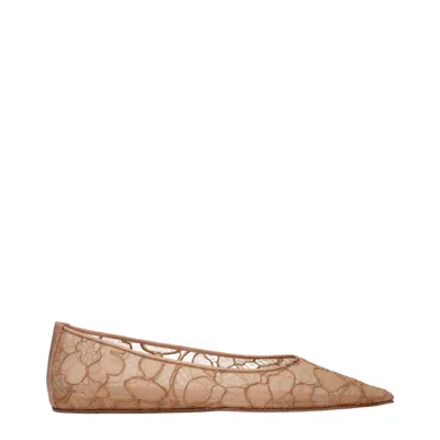 Amina Muaddi Beige Fabric Ballet Flats In Brown