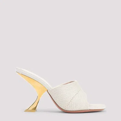 AMINA MUADDI BEIGE GOLD OPEN TOE HEELS