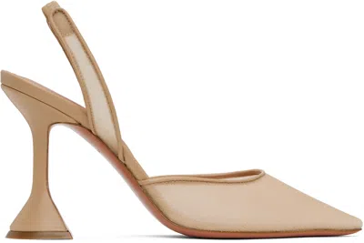 Amina Muaddi Beige Holli Mesh Sling 95 Heels In Mesh Beige